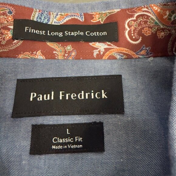 Paul Fredrick Classic Fit Chambray Button-Front Shirt – Size Large - Picture 5 of 11